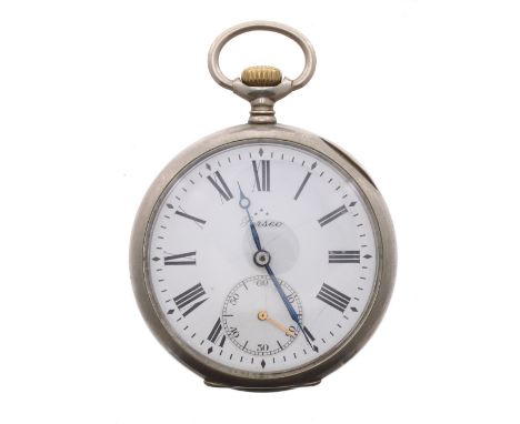 Perseo FS Italian railway nickel cased lever pocket watch, signed gilt frosted movement, signed dial with Roman numerals and 