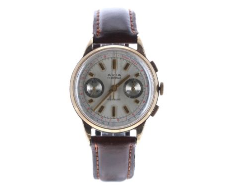 Avia 9ct chronograph gentleman's wristwatch, import hallmarks London 1968, case no. 15xxx, circular silvered dial with gilt b