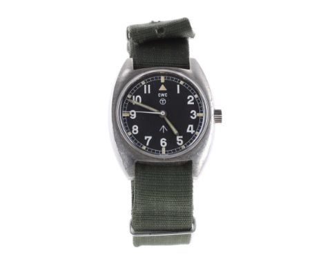 CWC Military issue stainless steel gentleman's wristwatch, circa 1978, the circular black dial with broad arrow and Tritium '
