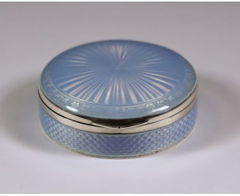 An Early 20th Century Continental Silver, Silver Gilt and Pale Blue Opalescent Enamel Circular Box, with import mark for Cohe