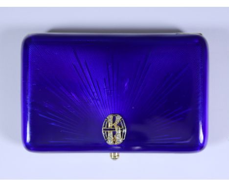 A Late 19th/ Early 20th Century Russian Silver Gilt and Blue Enamel Rectangular Cigarette Case, by August Willhelm Holmstrom,