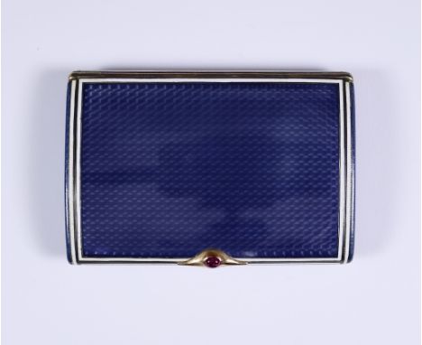 An Early 20th Century Russian Silver Gilt and Blue Enamel Rectangular Cigarette Box, maker unidentified, St Petersburg, stamp