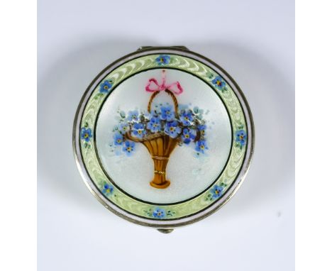 An Early 20th Century Silver Gilt and Enamel Circular Box, with import mark for London Chain Bag Co. Ltd. London 1923, the li