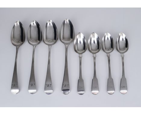 Four George III Silver "Old English" Pattern Tablespoons, various makers, London 1808, 1809 and 1810, initialled, a set of si