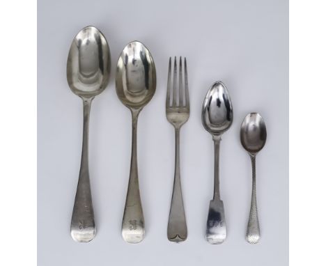 A Selection of Silver Old English and Fiddle Pattern Flatware, various dates and makers, including - tablespoon, berry spoons