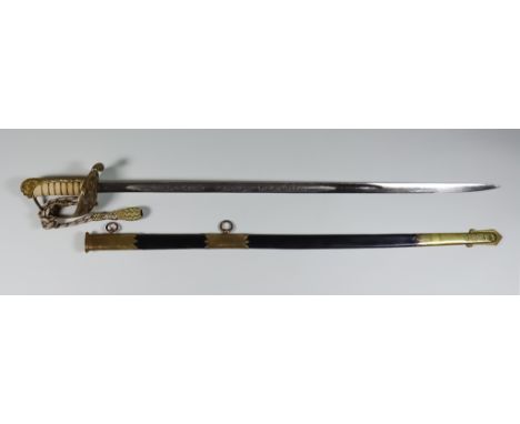 A Royal Naval Reserve Dress Sword by Bateson of London, Blade No. 4762, 32ins bright steel blade, etched with crown over anch