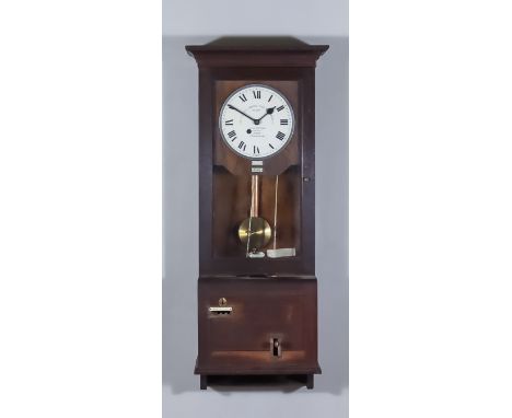 An Oak Cased Gledhill-Brook Time Recorder, No. 55413, Early 20th Century, the 9.5ins white painted enamel dial with Roman num