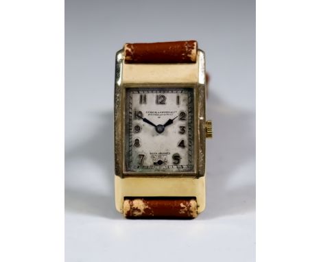 A Lady's Manual Wind Wristwatch, retailed by Saqui &amp; Lawrence Ltd, Piccadilly Circus, W, 9ct gold case, 22mm x 32mm, the 