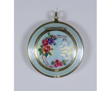 An Early 20th Century Continental Silver, Silver Gilt and Opalescent Pale Blue Enamel Circular Compact, stamped 935 standard,