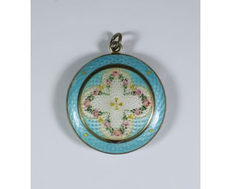 A 20th Century American Sterling Silver, Silver Gilt and Enamel Circular Compact, by R Blackinton & Co. North Attleboro, MA, 