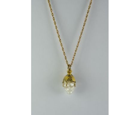 A 9ct Gold Rope Twist Chain, Modern, with suspended crystal and enamel pendant in the form of an egg, 760mm overall, total gr