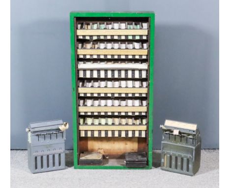 A Southern Railway Green Painted Ticket Storage Cabinet, with six tiers of ticket slots holding a total of sixty different ti