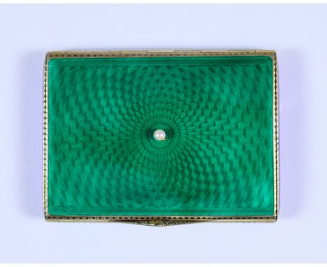 An Early 20th Century Continental Silver Gilt and Green and Blue Enamel Rectangular Snuff Box, with import marks for P H Voge