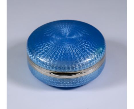 An Early 20th Century Continental Silver and Pale Blue Enamel Circular Box, with import marks for BK, London 1912, the whole 