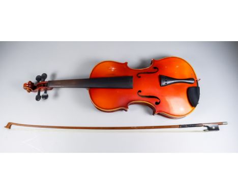 A French Violin, 20th Century, with two piece back, the back measurement (excluding button) 14.5ins - 23.25ins overall, with 