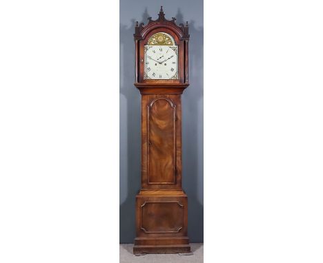 A George III Mahogany Longcase Clock, by James Warren of Canterbury, the 12ins arched painted metal dial with Roman and Arabi