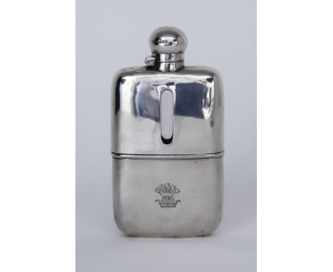 A Late Victorian Silver Mounted Clear Glass Spirit Flask, by James Dixon &amp; Sons, Sheffield 1897, with bayonet cover and d