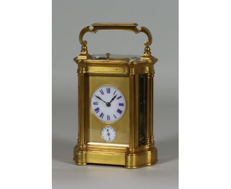 A Late 19th Century French Gilt Brass Carriage Clock with Alarm,  No. 7801, the 1.875ins diameter white enamel dial with Roma