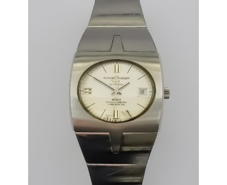 A Ulysse Nardin Automatic Wristwatch, 20th Century, stainless steel case, Model 3600, the cream oval dial with black baton nu