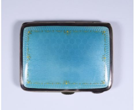 A George V Silver, Silver Gilt and Pale Blue Enamel Rectangular Cigarette Case, by Charles S Green & Co. Ltd. Birmingham 1919