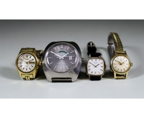 A Mixed Lot of Wrist Watches, comprising - a lady's manual wind cocktail watch with 14ct gold case, the white enamel dial wit