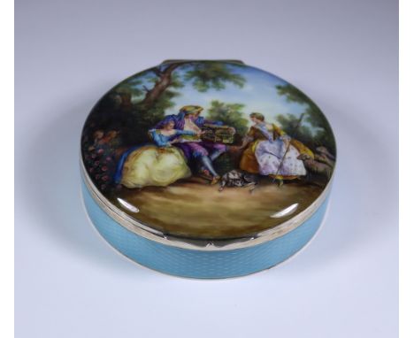  An Early 20th Century Continental Silver Gilt and Enamel Circular Box, with import marks for P.H.Vogel &amp; Co. London 1928