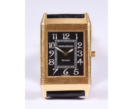 A Jaeger Le Coultre "Reverso" Manual Wind Wristwatch, 18ct rose gold case, 33mm x 23mm, Serial No. 250240867, black dial with