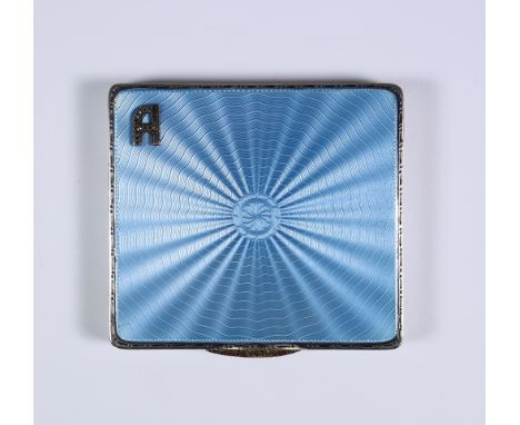 A George V Silver, Silver Gilt and Sky Blue Enamel Rectangular Cigarette Case, by Mappin and Webb Ltd, Birmingham 1935, the l