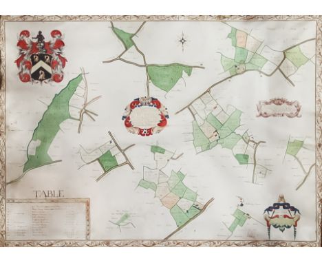 Jared Hill (Early 18th Century English School) - Ink and watercolour on vellum - "A Mappe and Defcription of Feveral Eftates 