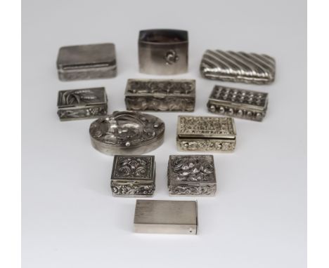 An Elizabeth II Silver Rectangular and Blue John Pill Box and a Selection of Silver, and White Metal Boxes, the pill box, by 