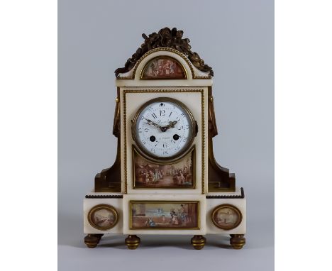 An Early 19th Century Gilt Metal Mounted White Marble Mantel Clock, by Revel A Paris, No. 5776, the 3.5ins white enamel dial 