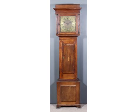 An 18th Century Oak Longcase Clock, by B. Fieldhouse of Leominster, the 12ins brass dial with Roman and Arabic numerals, to t