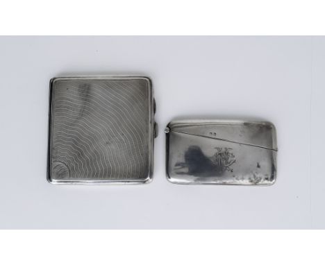 A George V Silver Square Cigarette Case and Mixed Silverware, the cigarette case by W.T. Wiseman, Birmingham 1930, with engin