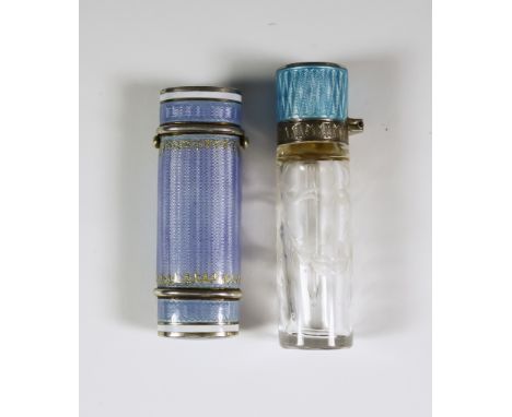 A 20th Century Continental White Metal Mounted and Pale Blue Enamel Oval Lipstick Holder and a White Metal and Blue Enamel To