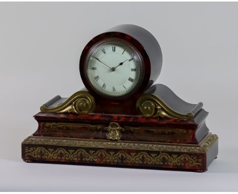An Early 20th Century French Ebonised and Boulle Mantel Timepiece, the 3.375ins white enamel dial with Roman numerals to the 