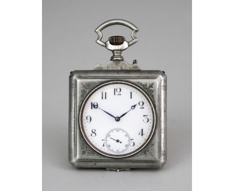 A Late 19th Century Nickel Cased Open Faced Keyless Oversize Desk Watch, the white enamel circular dial with Arabic numerals 