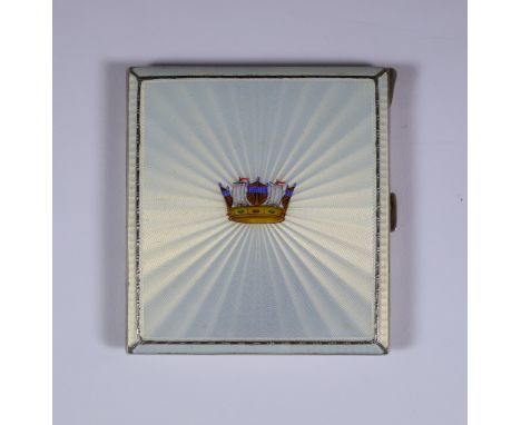 A George VI Silver, Silver Gilt and Cream Enamel Rectangular Cigarette Case, by Harrods (Richard Woodman Burbridge) Birmingha