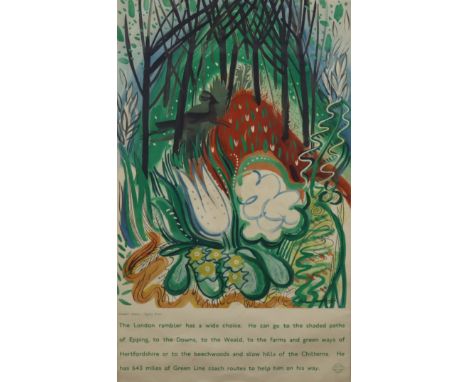 ***John Farleigh (1900-1965) - Lithograph in colours - "London's Country - Epping Forest" - Green Line Coach advertising post