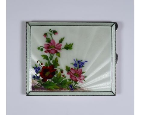 An Elizabeth II Silver and Enamel Rectangular Cigarette Case, by Garrard & Co. Ltd. Birmingham 1956, the lid with white guill