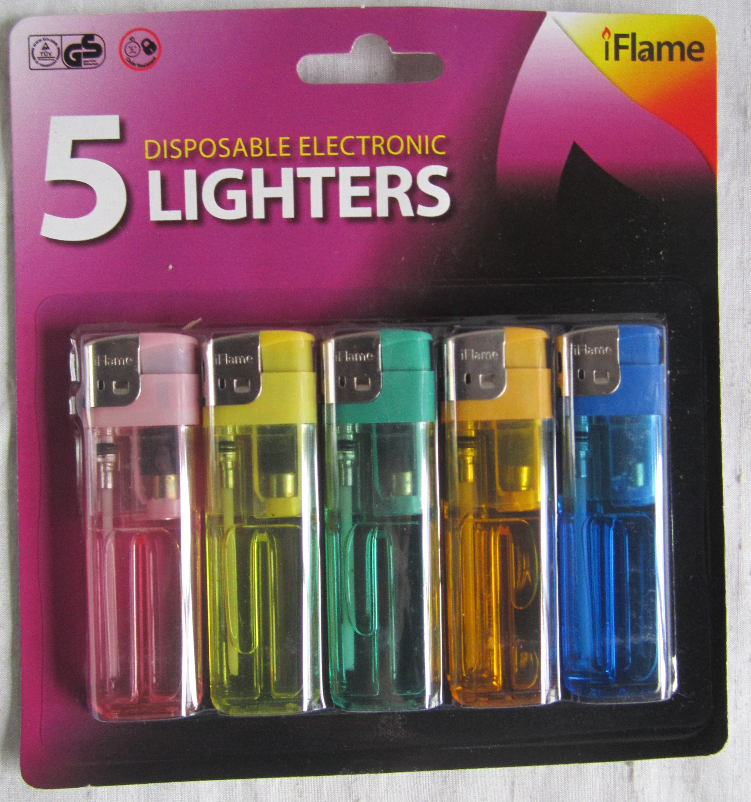 36 x Iflame Electric Click Lighters, Pack Of 5, Blue, Green, Yellow