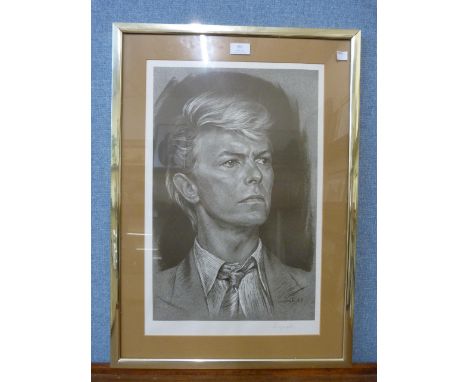 A signed Lynch print, portrait of David Bowie, framed 