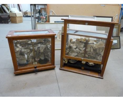 Two vintage chemist's balancing scales, a/f 