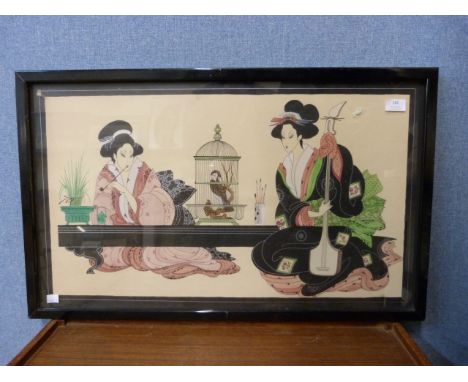 L.J. Green, portrait of two Geisha girls, watercolour, framed 