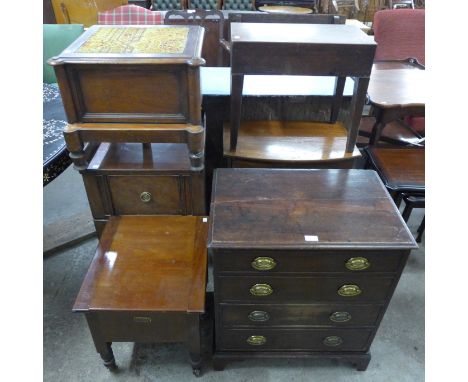 Two George III mahogany commodes, a Victorian commode and two bidets 
