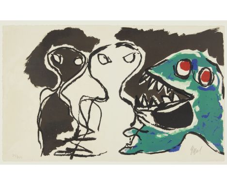 Karel Appel,Dutch 1921-2006, Bert Schierbeek, A Beast-Drawn Man, c. 1963; lithograph in colours on Arches paper, signed and n