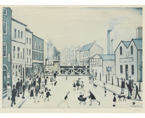 Laurence Stephen Lowry RBA RA, British 1887-1976,The Level Crossing;lithograph in colours on paper,  signed in pen,  with the