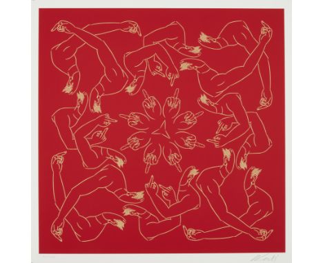 Ai Weiwei,Chinese b.1957-Middle Finger in Red, 2023;handmade 2-colour silkscreen print on Somerset Tub Sized Satin White 410g