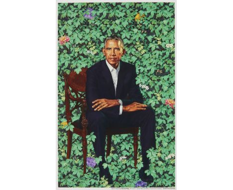 Kehinde Wiley,  American b. 1977-  Portrait of Barack Obama, 2018; offset lithograph in colours on wove,  published by the Sm