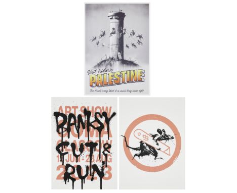 Banksy, British b.1974-   Visit Palestine; Two Banksy Cut and Run posters;each offset lithograph in colours on wove, the firs