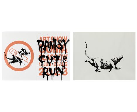 Banksy,British b.1974-GDP Rat, 2019; Two Cut &amp; Run exhibition posters, 2023;(i) screenprint on 50 gsm wove, sheet: 38.5 x